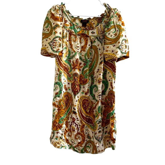 Yasb Silk 100% Silk Dress Green Gold short sleeve Size M - Picture 1 of 6
